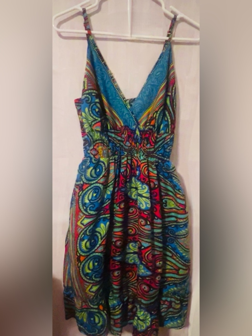 V-Neck Paisley Midi Sundress in Turquoise Multi